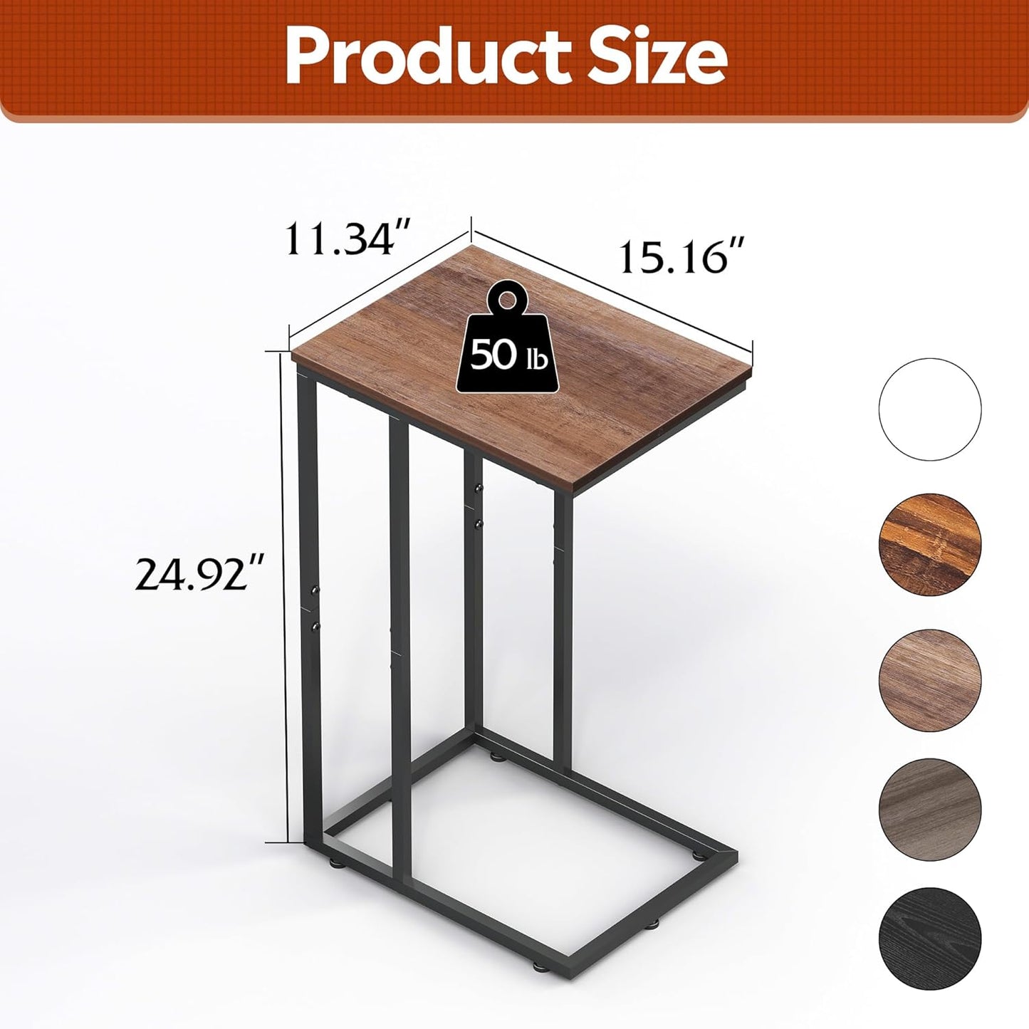 WLIVE C Shaped End Table, Small Side Tables for Sofa and Bed, Couch Table That Slides Under for Living Room, Bedroom, Home Office, Small Spaces