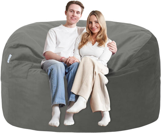 5FT Bean Bag Chair with Ultra Soft Velvet Cover Bean Bag Sofa with Memory Foam Bean Bag Chairs with Large Size Lazy Sofa for Dorm Office Living Room Bedroom Light Grey 5'
