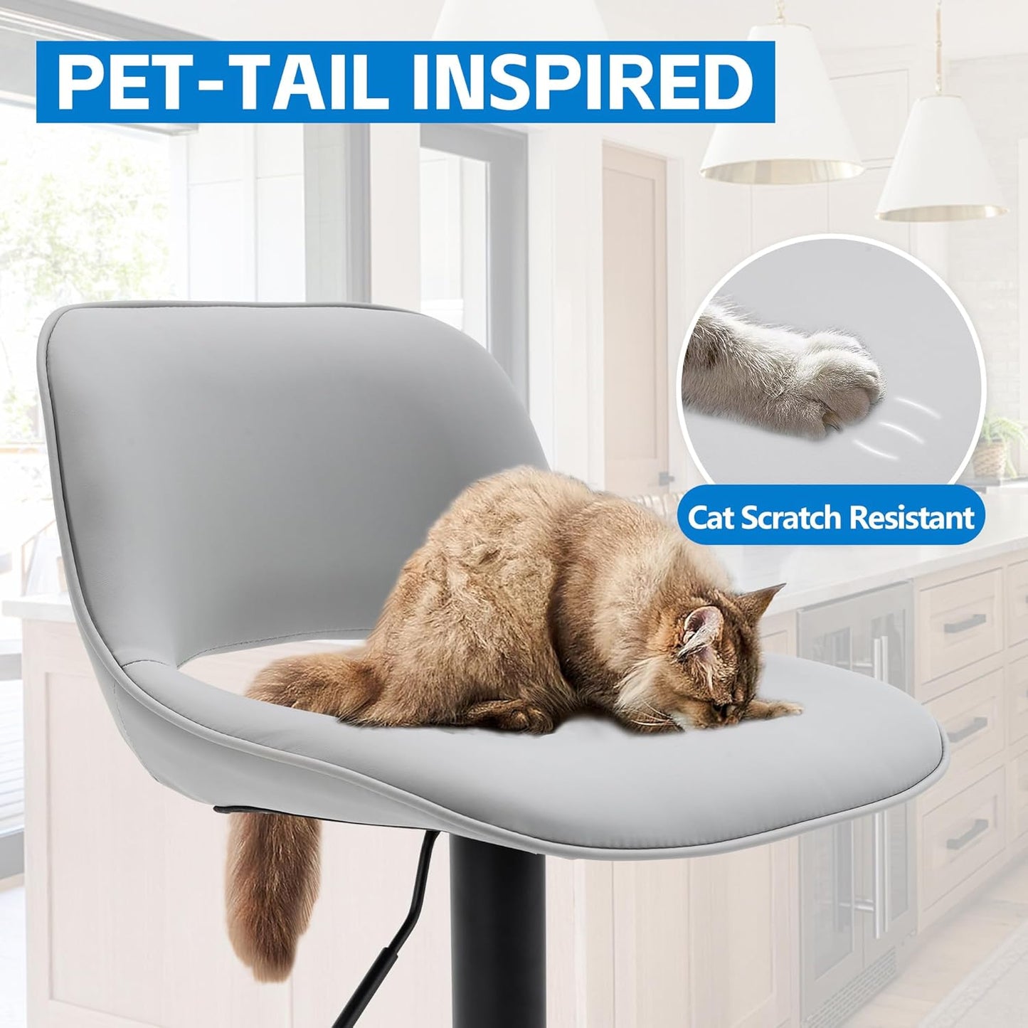 YOUNIKE Bar Stools Set of 2 Modern Swivel Barstools, Adjustable Counter Height Bar Stools Faux Leather Upholstered Counter Stools with Hollow Back for Kitchen Island, Grey