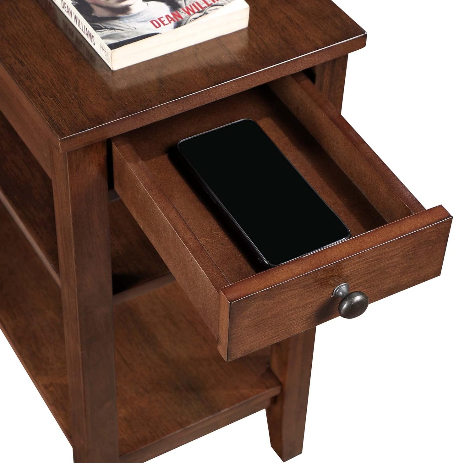 Convenience Concepts American Heritage Chairside End Table with Drawer 23.5" - Classic Living Room Table with Storage Shelf, Bedroom Nightstand, Espresso
