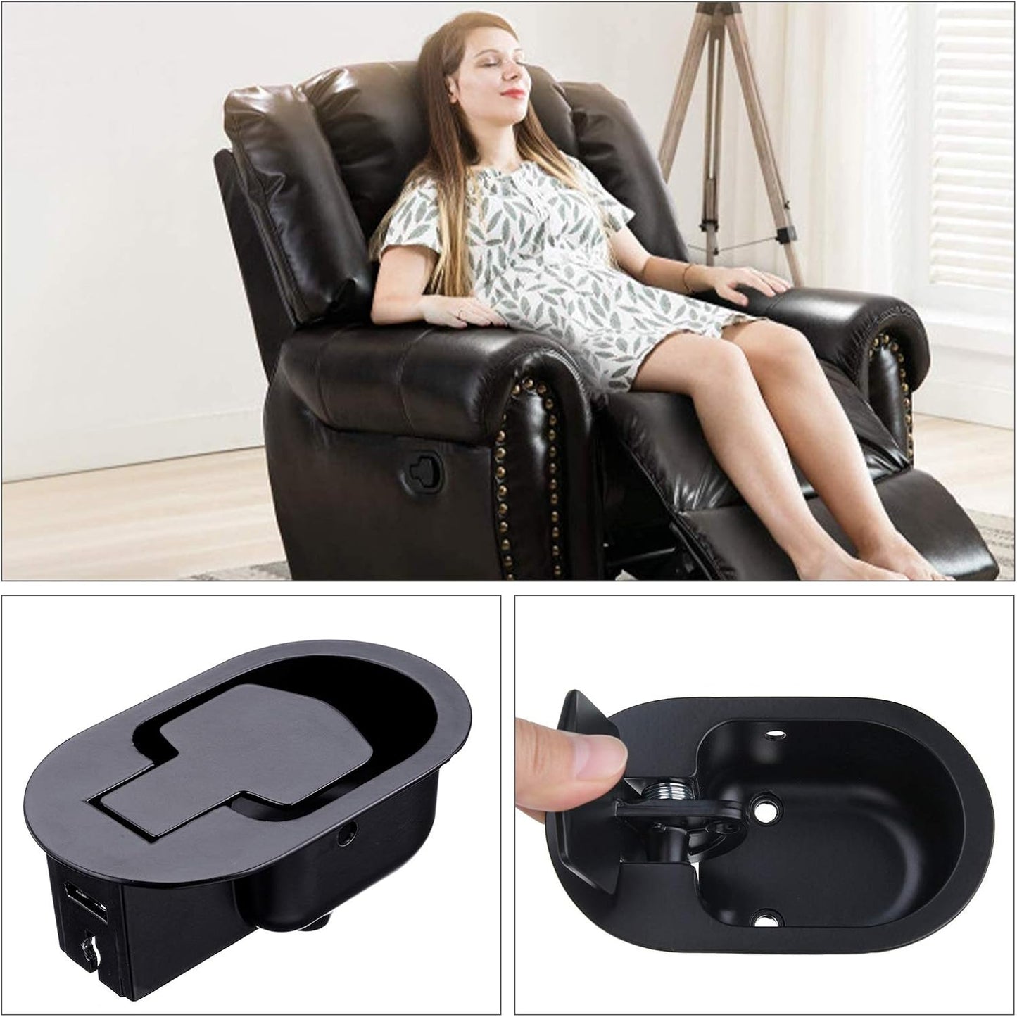 Recliner Replacement Parts(1 Sets), Recliner Cable Replacement Parts with Metal Release Pull Handle fits Ashley and Most Recliner Sofa, Exposed Cable Length 5.12Inch