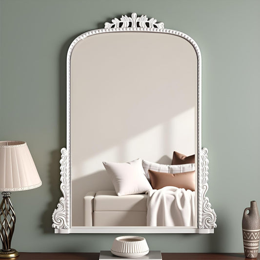SHYFOY Antique Wall Mirror - White Baroque Arch Mirror for Wall Decor, 31.5" x 23.6" Decorative Mirror, Traditional Elegance for Living Room, Entryway, Mantel