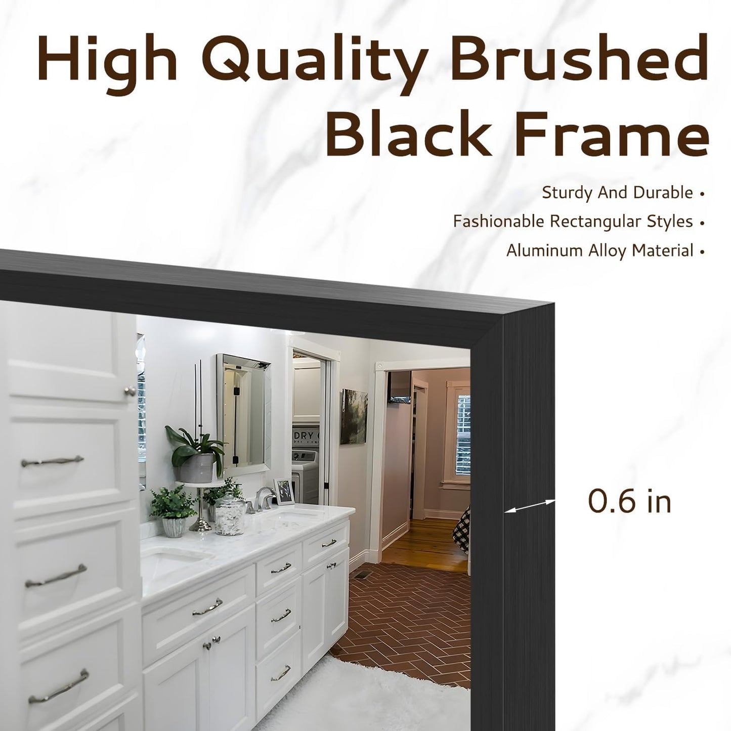 Bathroom Mirror 26"x38" Wall Rectangle Mirror Black Vanity Square Frosted Metal Frame Anti-Rust Tempered Glass Hangs Mirror for Bathroom Bedroom Entryway Living Room Decorative