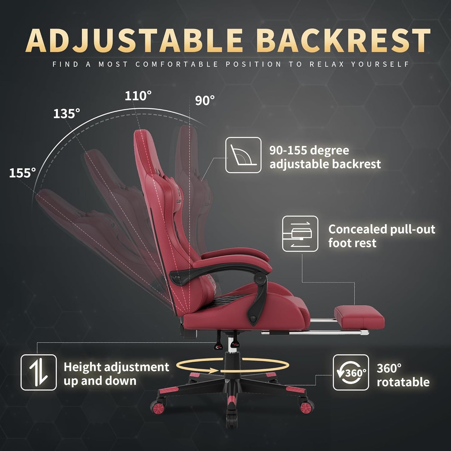Gaming Chair, 400 lbs Adult Chair, High Back Computer Chair with Footrest and Linked Armrests, Office Video Game Chair with Lumbar Support (RED)