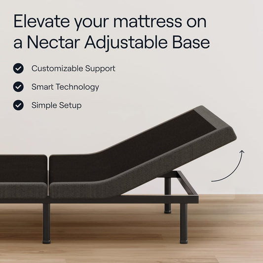 Nectar King Adjustable Base & 12” Mattress (New Version) - Head & Foot Incline - Medium Firm Memory Foam - Cooling Top Layer - 3 Massage Settings - 365-Night Mattress Trial & Forever Warranty
