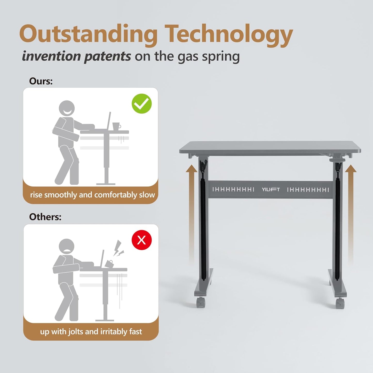 Non-Electric Auto-Lifting Standing Desk, No Knobs or Crank, Cordless, Rolling and Mobile, Great for Walking Pad, Adjustable Height 28.1'' to 43.3'', Desktop Size 31.5'' by 15.7'', Color Black
