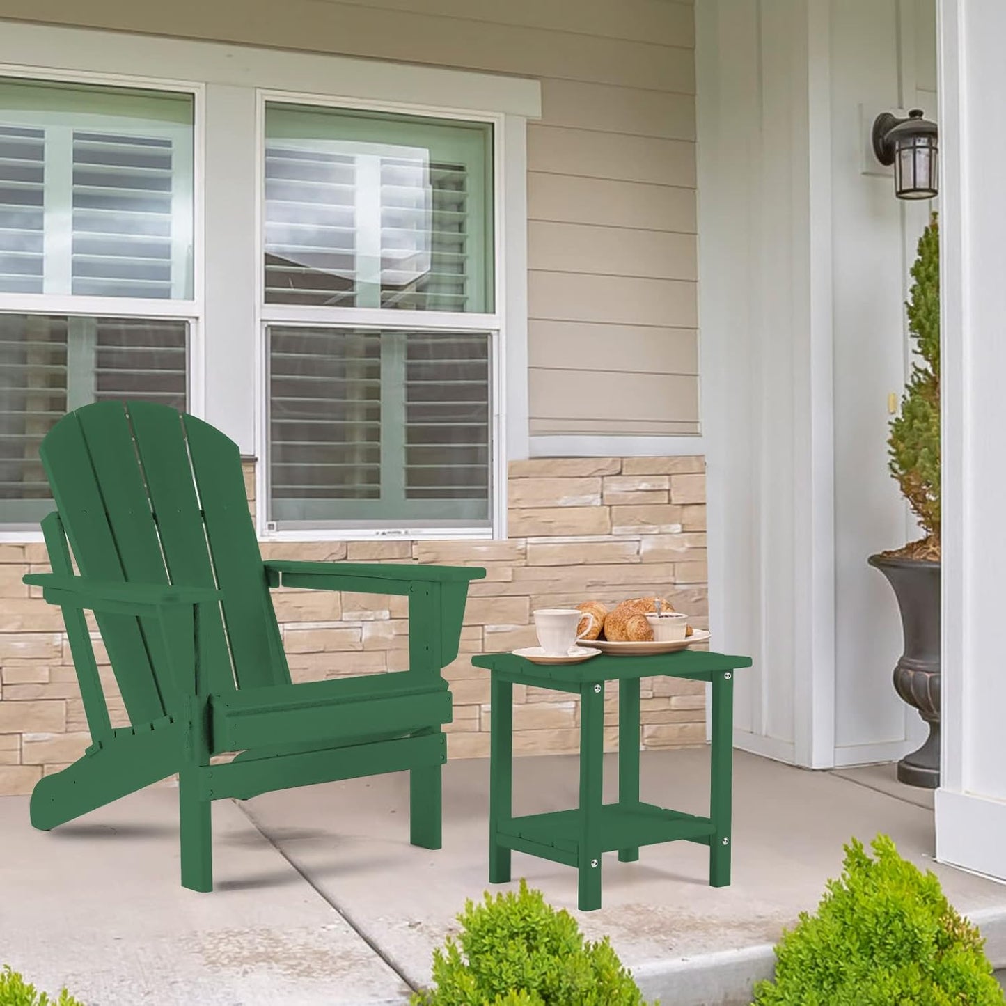 Adirondack Outdoor Side Table, 2-Tier Sturdy Patio End Table Weather Resistant, 16.5" Solid Side Table for Patio, Pool, Porch