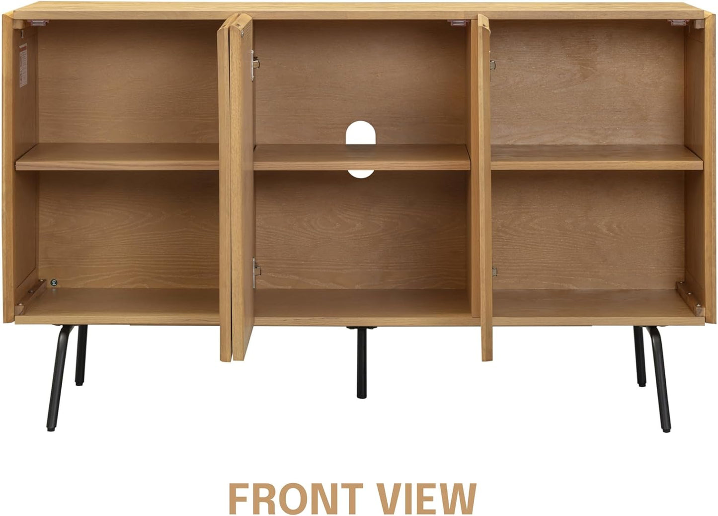 NTC MOSSIC Modern Sideboard with 3 Doors, Natural Rattan Storage Cabinet, Buffet with Metal Legs, Boho Accent Cabinet for Living Room, and Entryway, Effortless Assembly, Sand