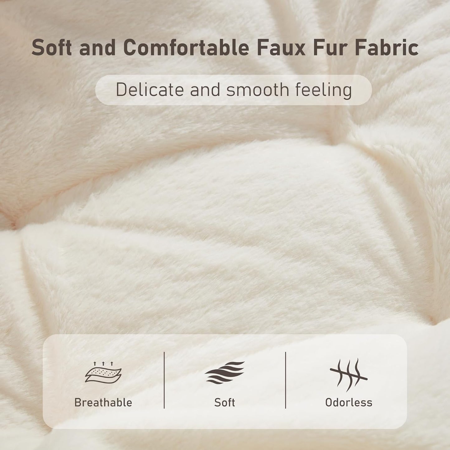 Comfy Oversized Saucer Chair, Soft Faux Fur Reading Lounge Chair for Adults, Stable X-Large Metal Frame and Non-Slip Pad, Foldable Cozy Chairs for Bedroom, Living Room, Dorm, Office, Beige