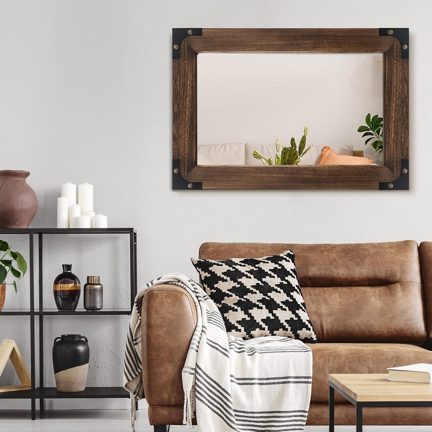 blue page Mirror for Wall, Rustic Wood Mirror with Wood Frame, Rectangular Decorative Wall Mounted Mirror for Farmhouse Bathroom Bedroom & Living Room (24 x 36 Inches, Iron)