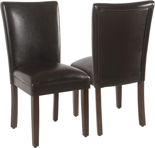 HomePop Parsons Upholstered Accent Dining Chair, Set of 2, Dark Brown Faux Leather