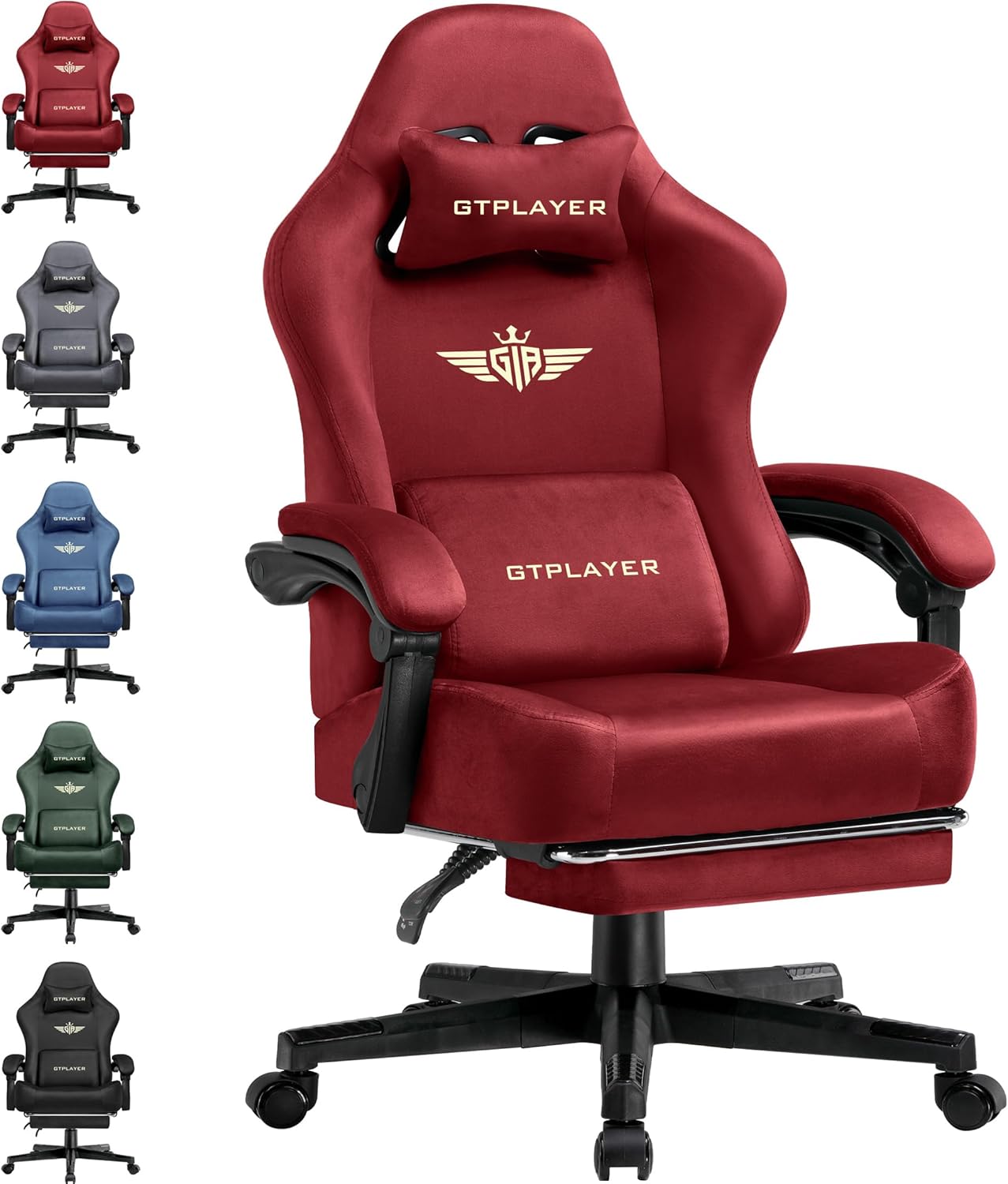 GTPLAYER Gaming Chair Fabric with Pocket Spring Cushion, Big and Tall Gamings Chairs 350LBS High Back Computer Chair with Footrest for Adults Lumbar Support Swivel Game Chair for Office Gaming Red