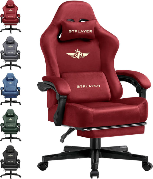 GTPLAYER Gaming Chair Fabric with Pocket Spring Cushion, Big and Tall Gamings Chairs 350LBS High Back Computer Chair with Footrest for Adults Lumbar Support Swivel Game Chair for Office Gaming Red