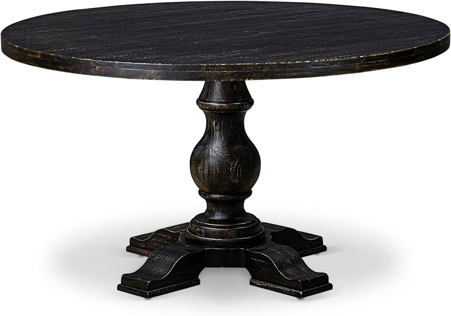 I55-11-TP Breakfast Table with Acacia Wood Round Tabletop and Stylish Pedestal Base - Sand Blasted Black Finish