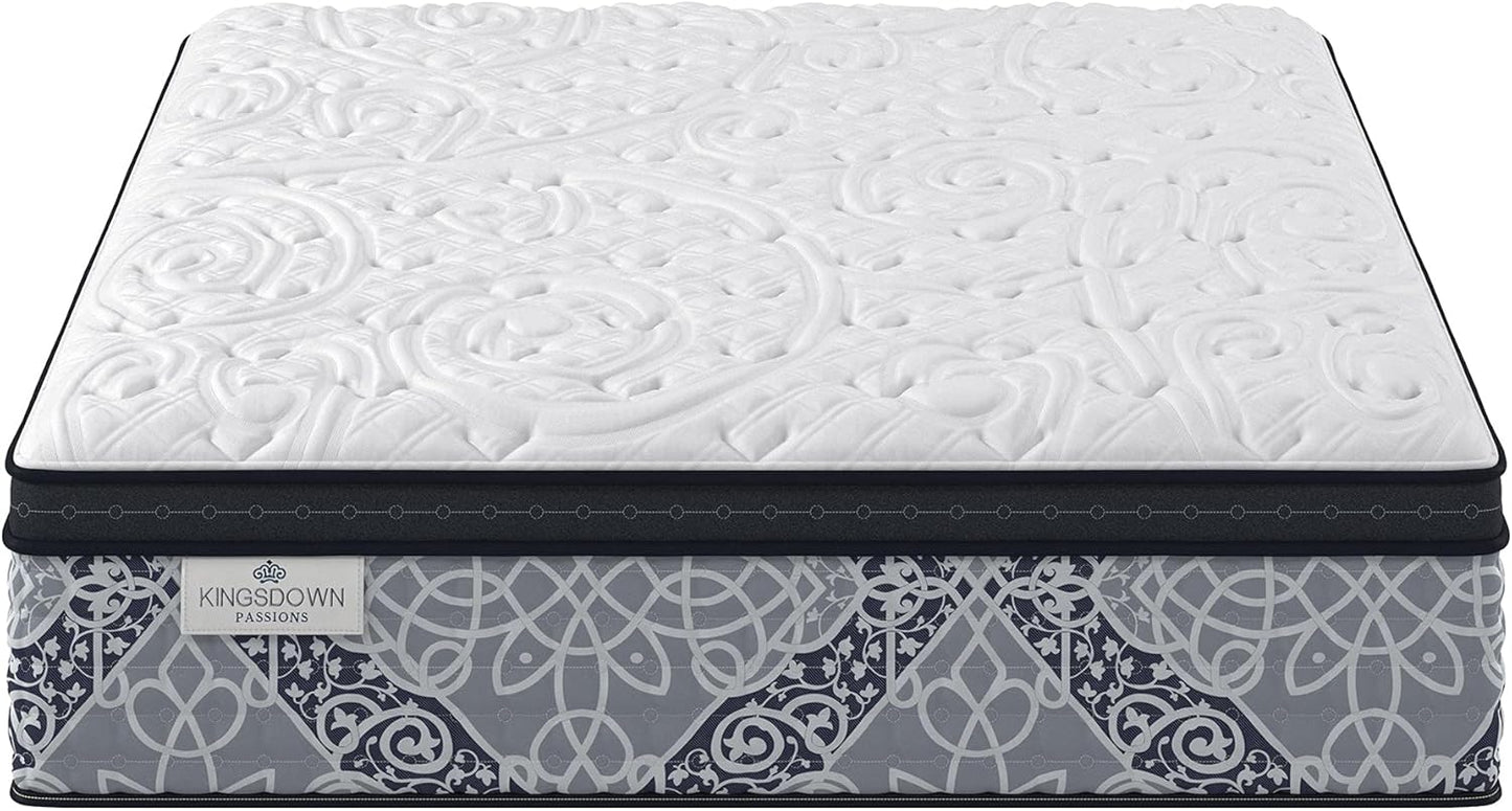 Kingsdown Firm Euro Pillow Top Hybrid Twin XL Mattress Cooling Gel Memory Foam Layer Multi-Layered Motion Isolation Cool Sleep Quilted Top Luxury Mattresses, 15-inch, Passions Engleson