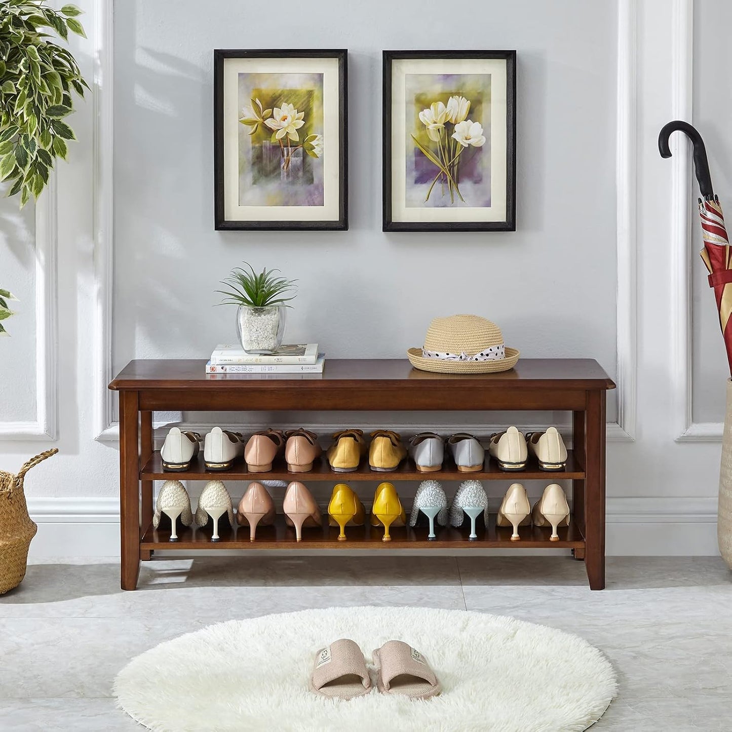 LEILISI Shoe Bench, Solid Wood Shoe Rack Bench Simple Style Shoe Storage Bench for Entryway Hallway Living Room and Corridor (39.4")