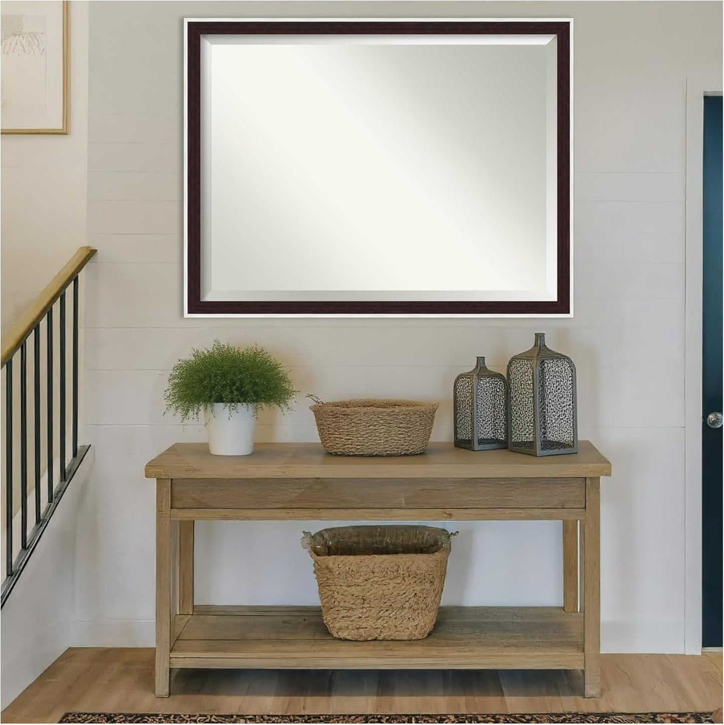 Amanti Art Wall Mirror 33x43 Maya Espresso Silver Rectangle Bathroom Mirror for Wall Decor Living Room, X-Large Modern Frame, Hangs Horizonally and Vertically, Bathroom Decor, Beveled Edge