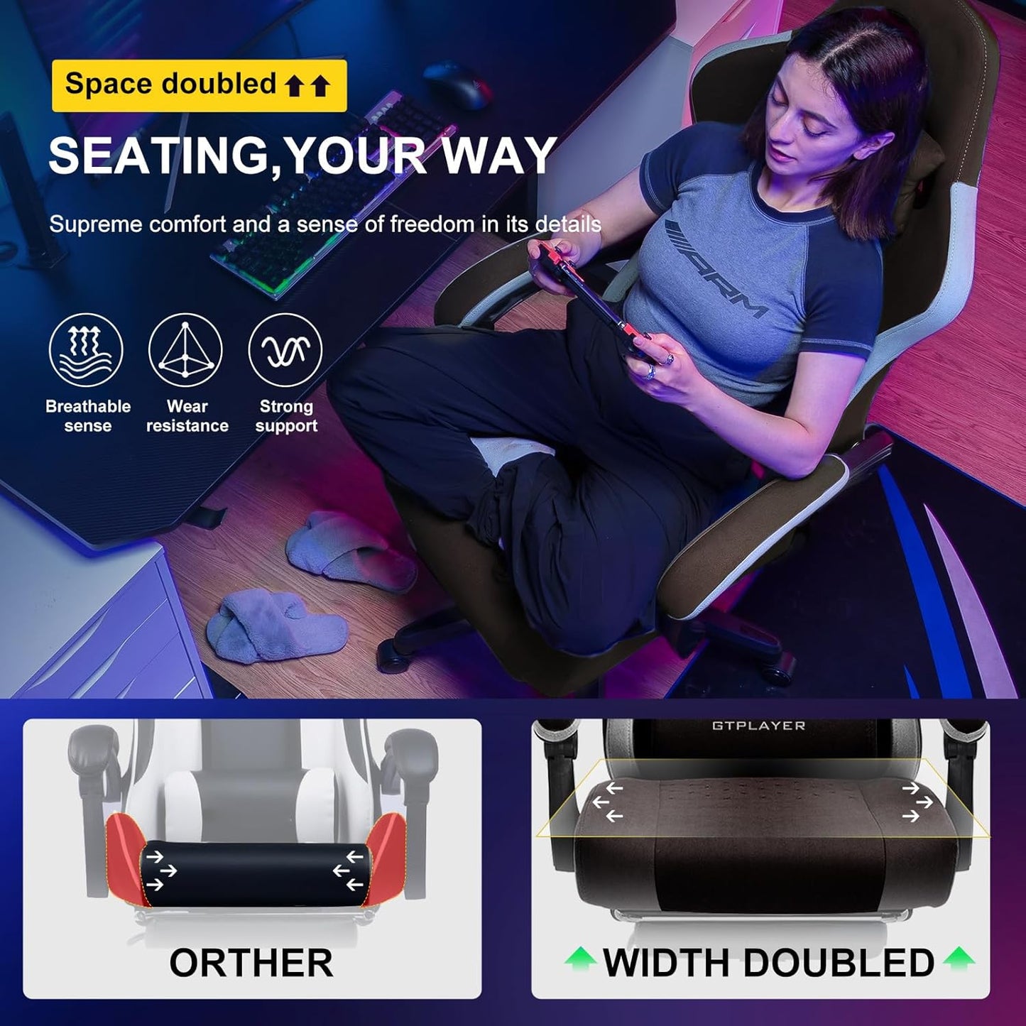 GTPLAYER Gaming Chair, Computer Office Chair with Pocket Spring Cushion, Linkage Armrests and Footrest, High Back Ergonomic Computer Chair with Lumbar Support Task Chair with Footrest