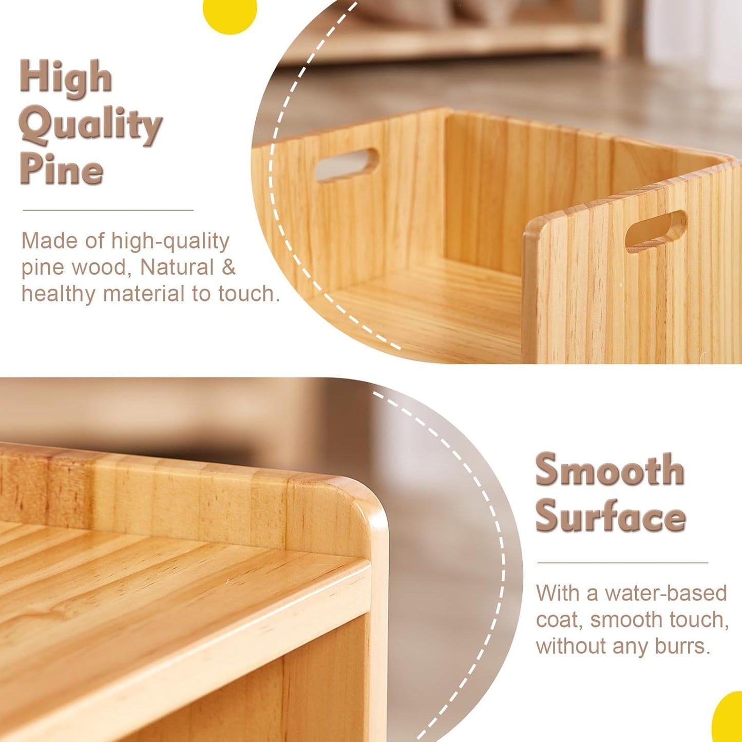 FUNLIO Height Adjustable Montessori Table and Chair Set for Age 1-3, Solid Wood Toddler Table and Chair Set, Weaning Baby Table Chair Set for Reading/Eating/Playing, Easy to Assemble - Natural