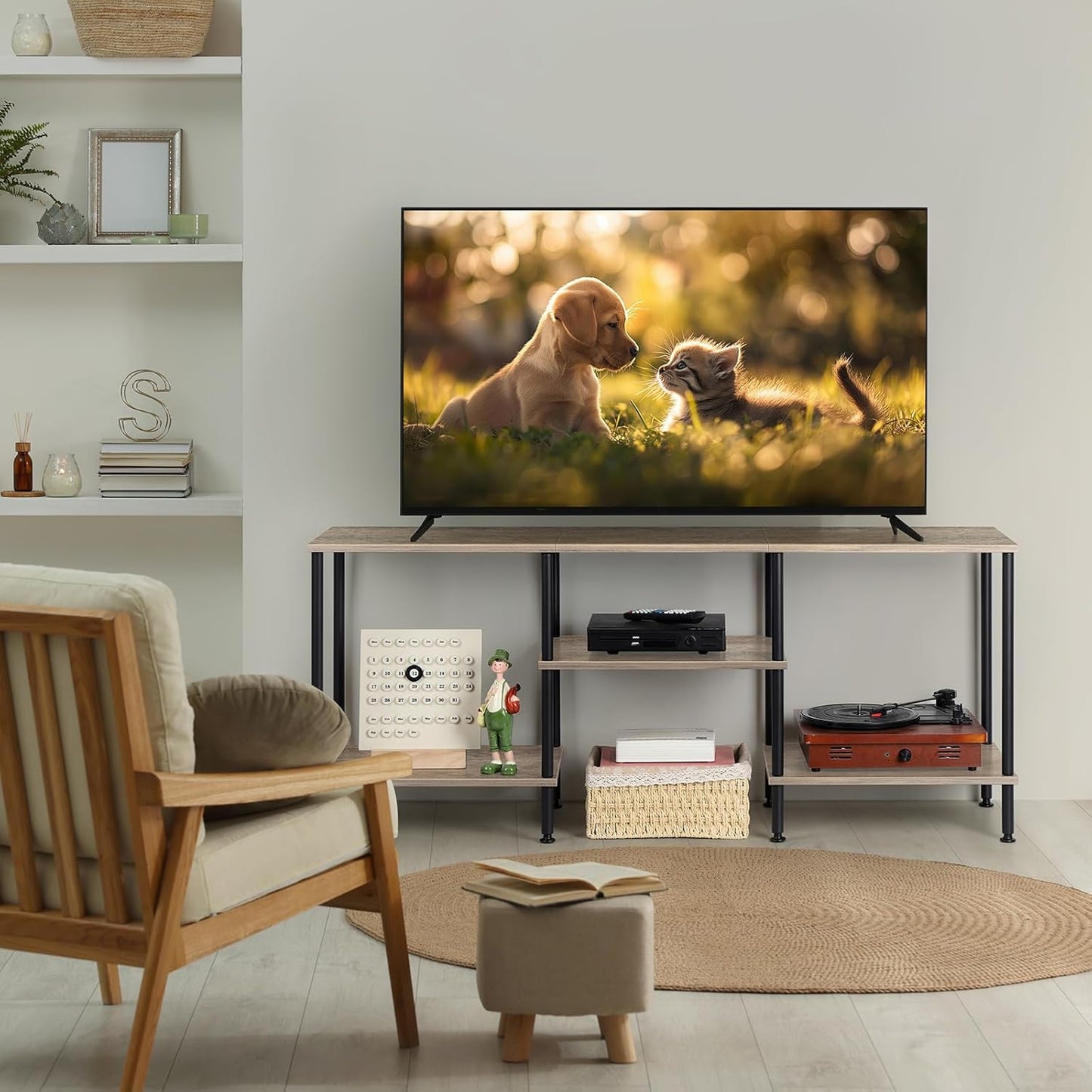 50 Inch TV Stand for Bedroom Rustic Grey Entertainment Center with Storage 3 Tier TV Consoles for Living Room TV Console Table Media Cabinet with Open Storage Shelves for 50 43 40 32 Inch TV