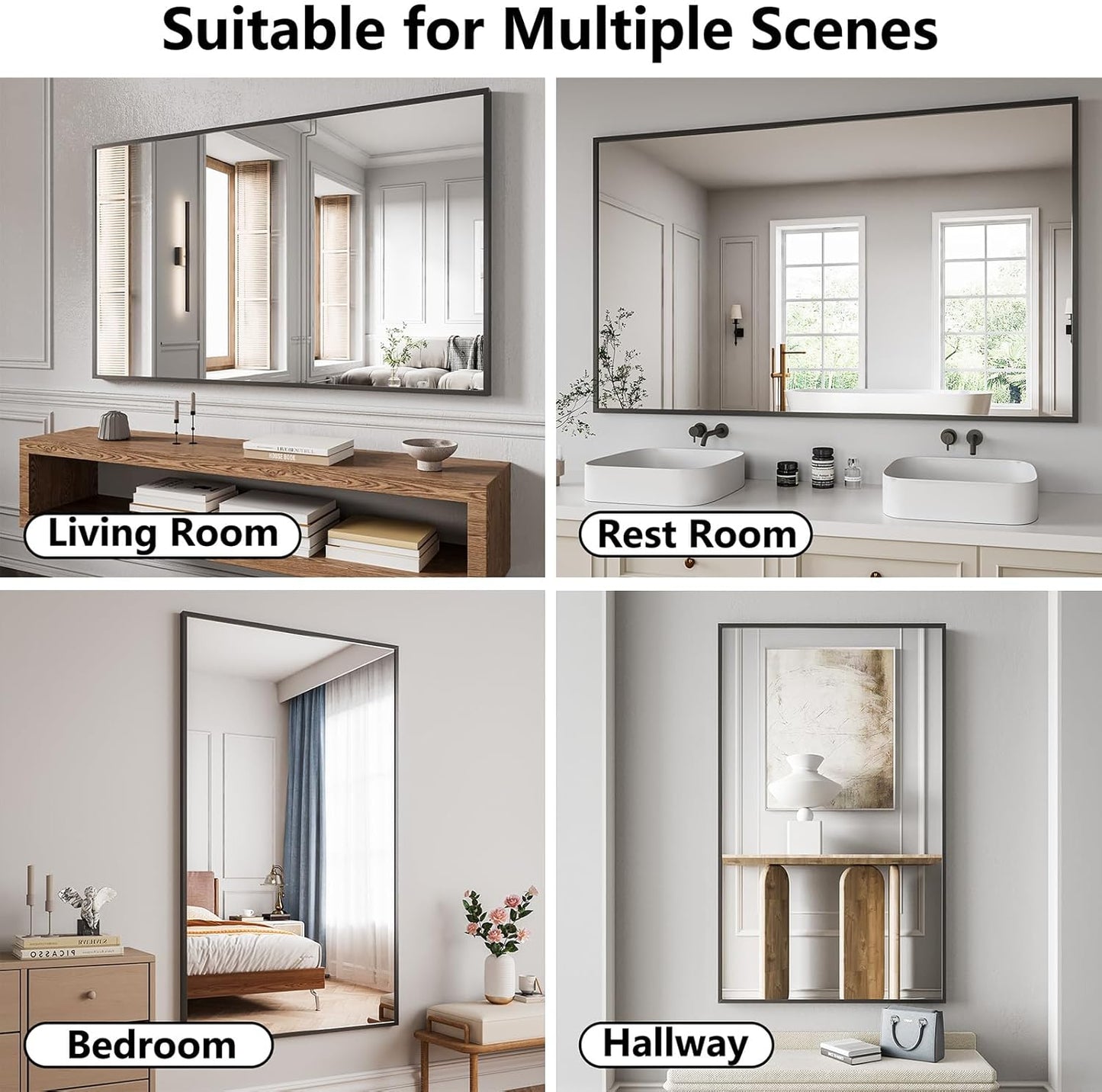 Koonmi Bathroom Mirror 36x60 Bathroom Wall-Mounted Mirrors, Modern Vanity Mirror for Bedroom, Living Room, Aluminum Alloy Frame Allow to Hang Horizontally or Vertically