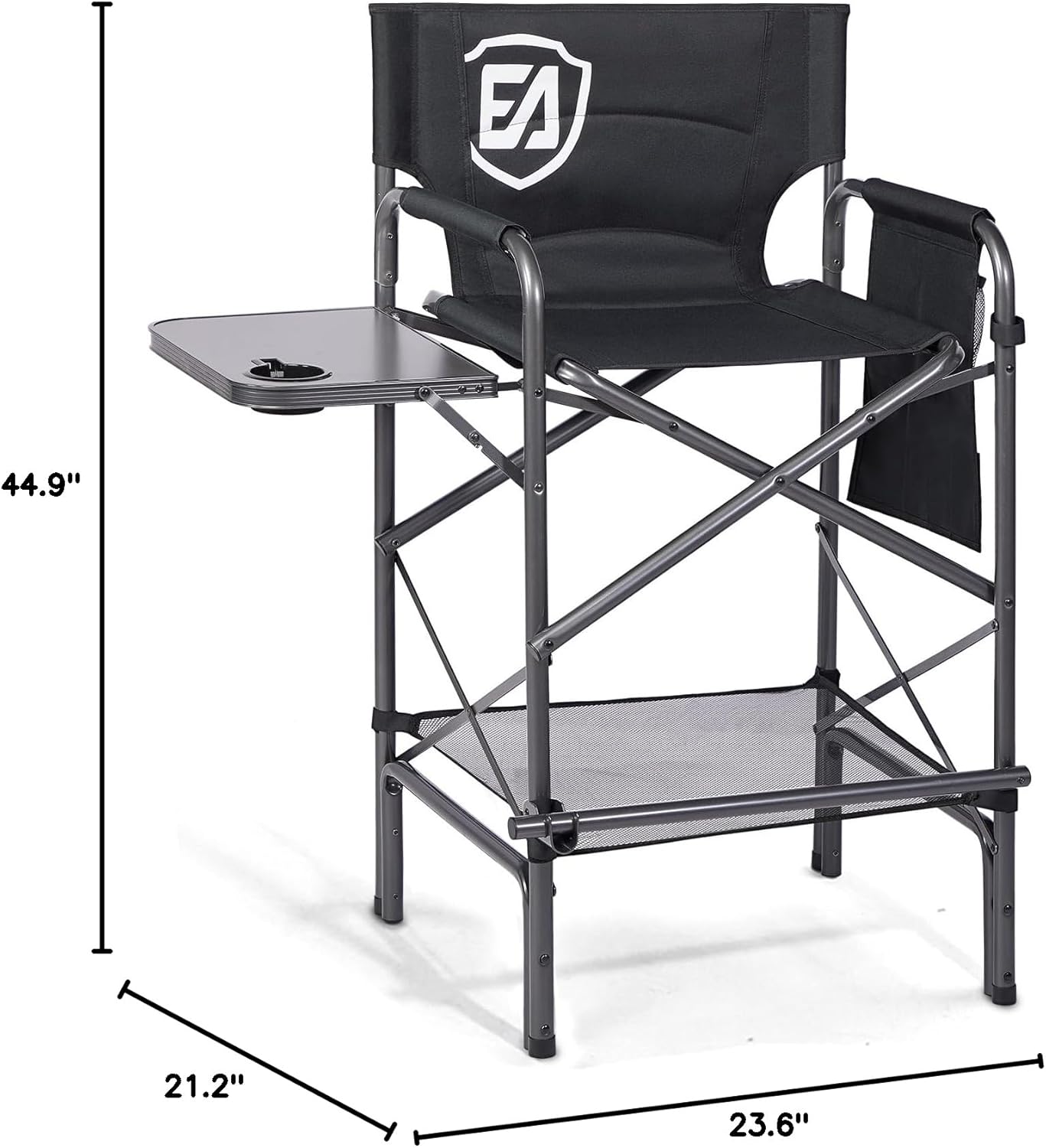 EVER ADVANCED 30.7" Seat Height Directors Chair for Makeup Artist with Side Table Easy Get in Out for Elderly Tall Camping Chair Supports 350lbs Black