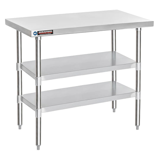 DuraSteel Food Prep Stainless Steel Table - 30 x 48 Inch Commercial Metal Workbench with Adjustable Under Shelf - NSF Certified - for Restaurant, Warehouse, Home, Kitchen, Garage