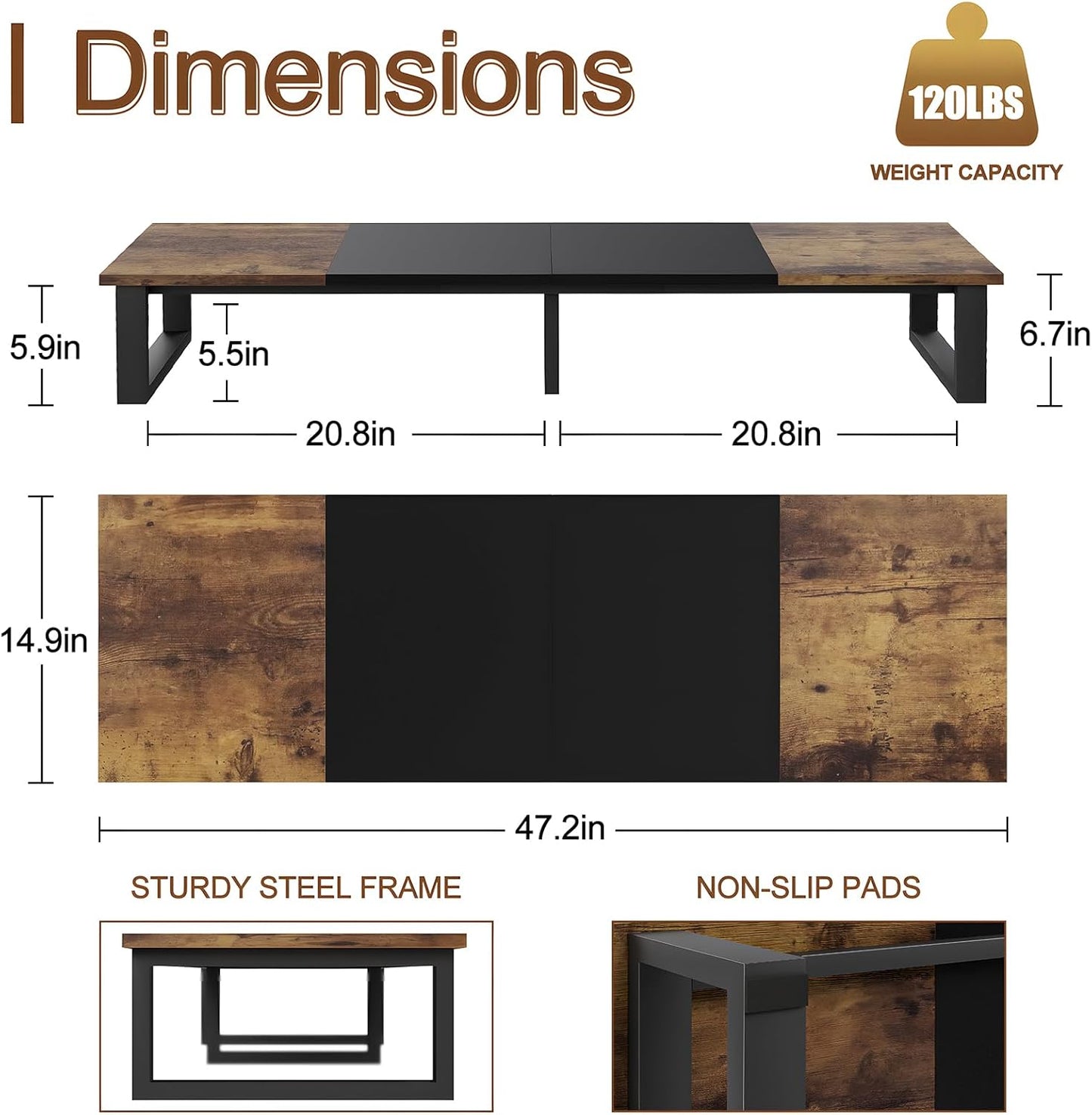 aboxoo 47" TV Riser for 32-60 inch TV, TV Riser Stand Shelf, Tabletop TV Stand Riser, Computer Monitor Table for Home Living Room, Study Office (Brown)