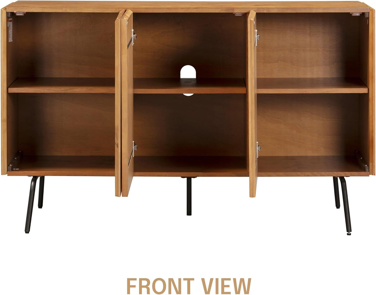 NTC Veil Modern Sideboard with 3 Doors, Buffet Cabinet with Vertical Groove Design and Metal Legs, Storage Cabinet for Living Room, and Hallway, Effortless Assembly, Teak Look