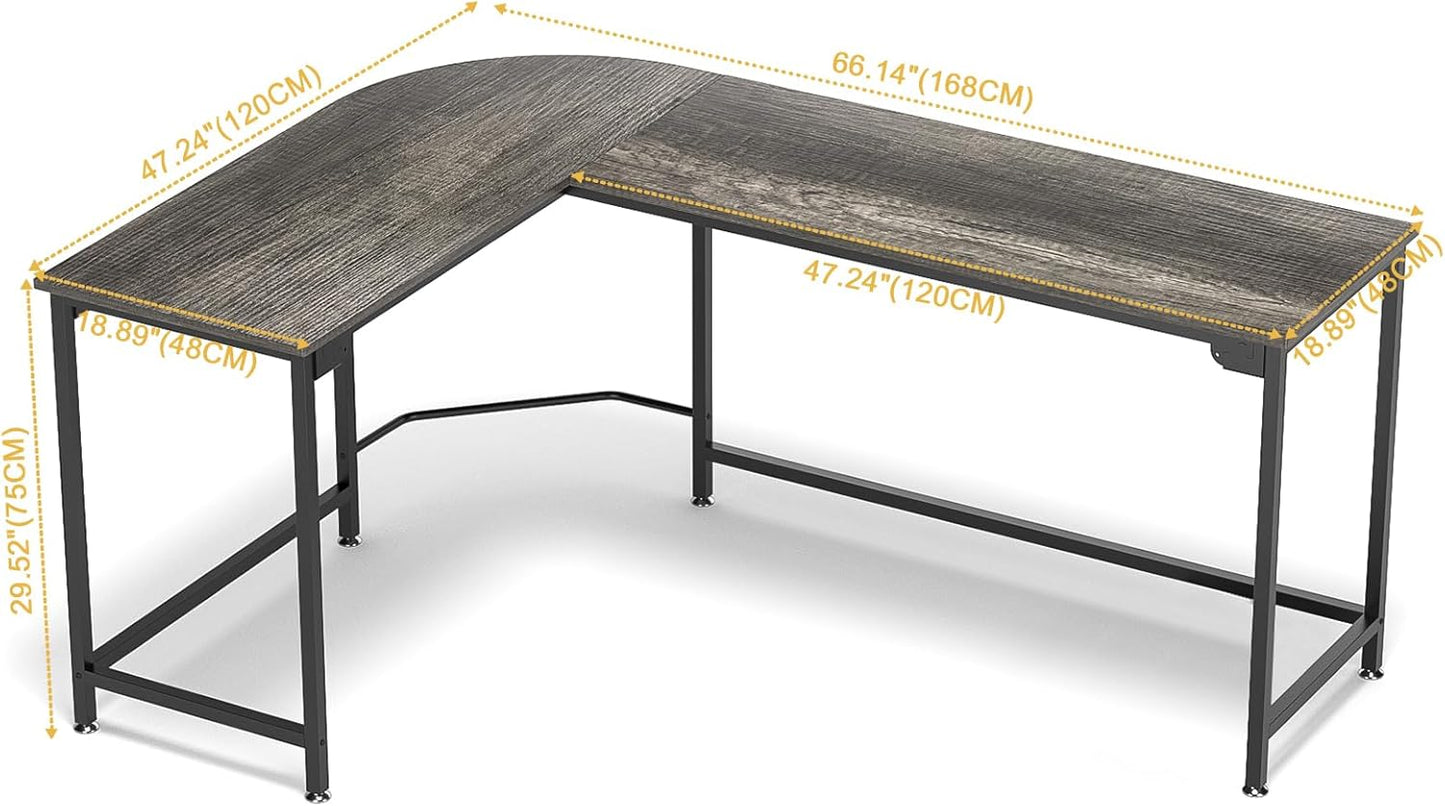 Teraves Modern L Shaped Gaming Desk 66'' Corner Computer Desk for Home Office Gaming Table Study Writing Workstation for Small Space, Easy to Assemble