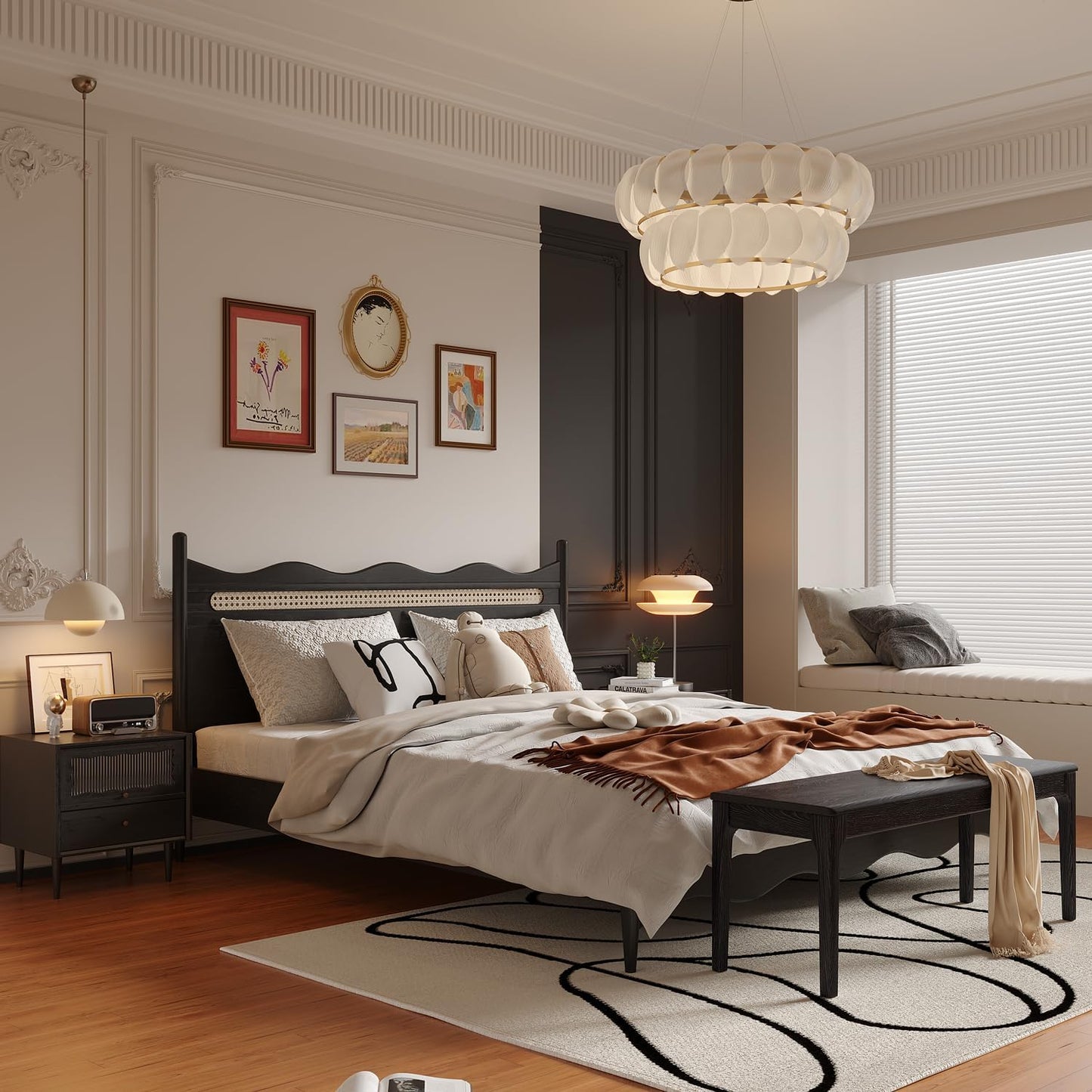 Dining Bench, Wood Bench Solid Oak Wooden Bench Indoor Dining Room Table Home Bedroom Bed End Restaurant Modern Hallway Furniture (Black, 31.5" W x 13.8" D x 17.7" H)