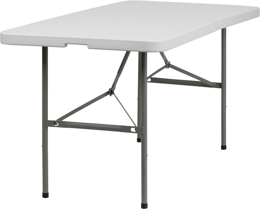 Flash Furniture Elon Commercial Grade 5-Foot Bi-Fold Granite White Plastic Folding Table