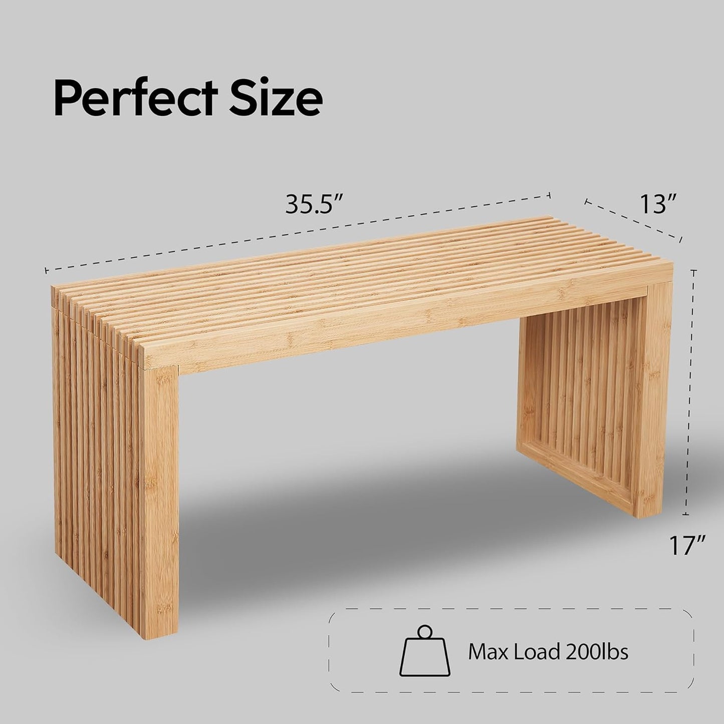 Bamboo Natural 36 inch Wooden Bench, Small Wood Benches for Entryway, Living & Dining Room, Kitchen, Bedroom, Bathroom, Hallway, Front Door, For Indoor & Outdoor Patio Use, Mid Century Modern Decor