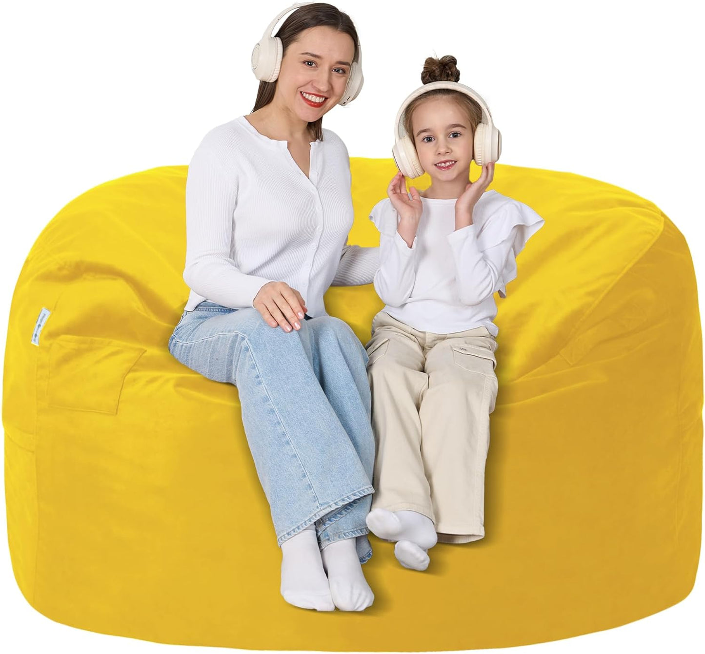 4FT Bean Bag Chair with Ultra Soft Velvet Cover Bean Bag Sofa with Memory Foam Bean Bag Chairs with Large Size Lazy Sofa for Dorm Office Living Room Bedroom Yellow 4'
