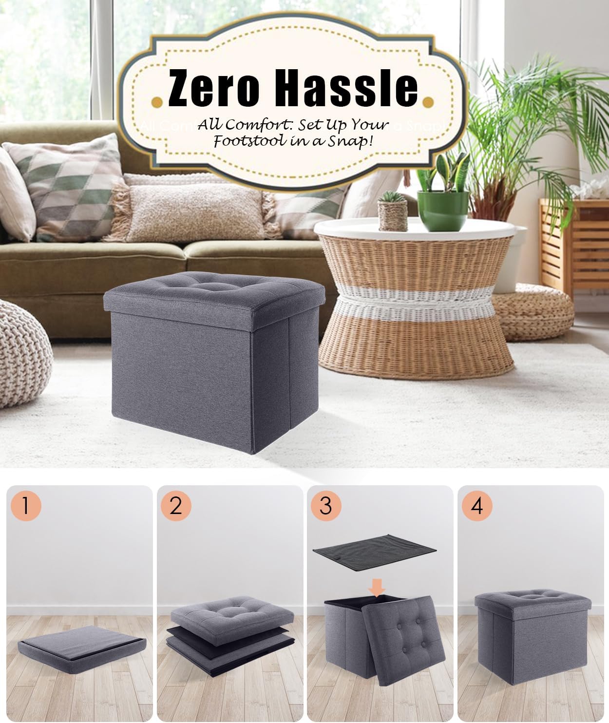 Ottoman Storage Ottoman Foot Rest Stool Foldable Bench with Storage Student Dormitory Bedroom and Entryway 17 X 13 X 13