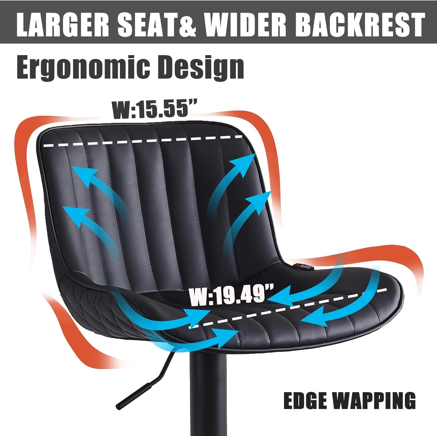 YOUNIKE Black Bar Stools Set of 2 Kitchen Counter Height Barstools with Back Modern Swivel Faux Leather Padded Bar Chair Adjustable Tall Upholstered Breakfast Island Chairs