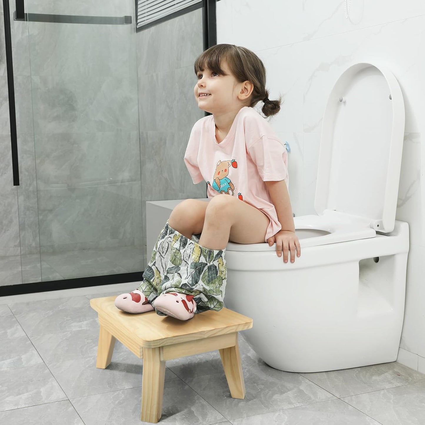 HOUCHICS Wooden Step Stool,One Step Stool for Adult Kids,Wood Bedside Step Stools for Kitchen,Bathroom,Bedroom(Wooden)