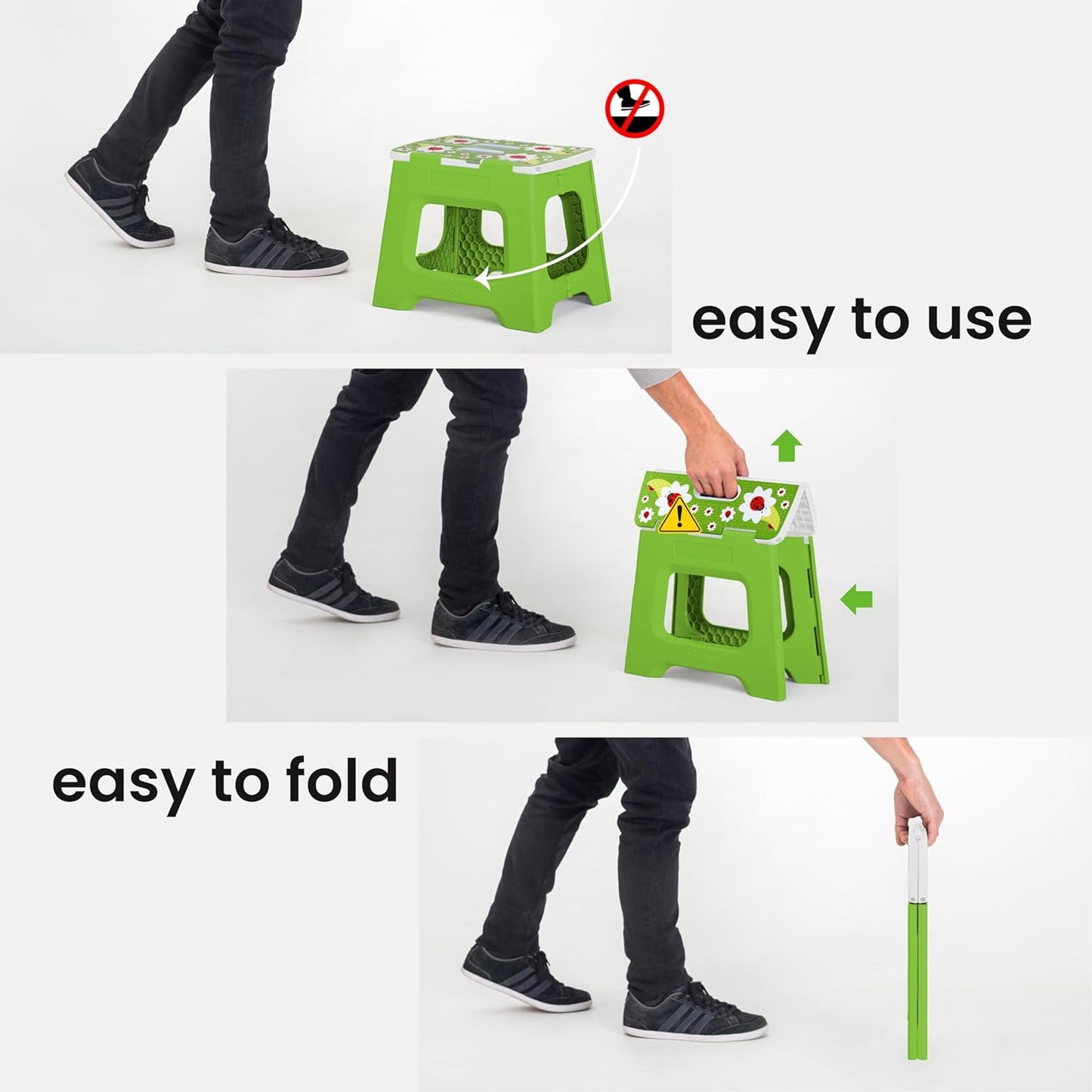 Vigar Compact Step Stool Foldable, 12-1/2-inch Step Stools for Adults up to 330 Pound, Lightweight Stool, Non-Slip Folding Step Stool, Ladybug on Top