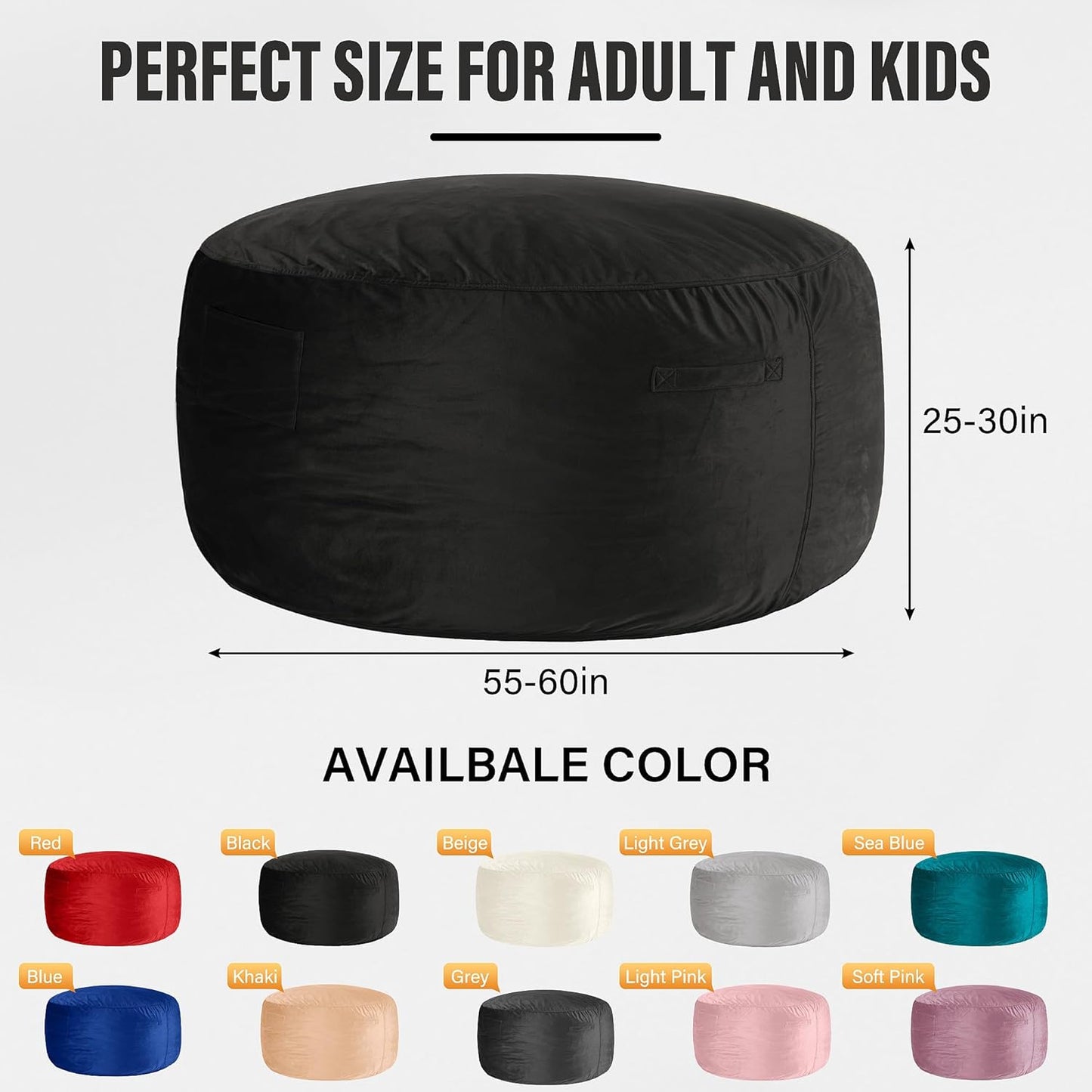 HABUTWAY Bean Bag Chair: Giant 6' Memory Foam Furniture Bean Bag Chair with Microfiber Cover - 6Ft,Black