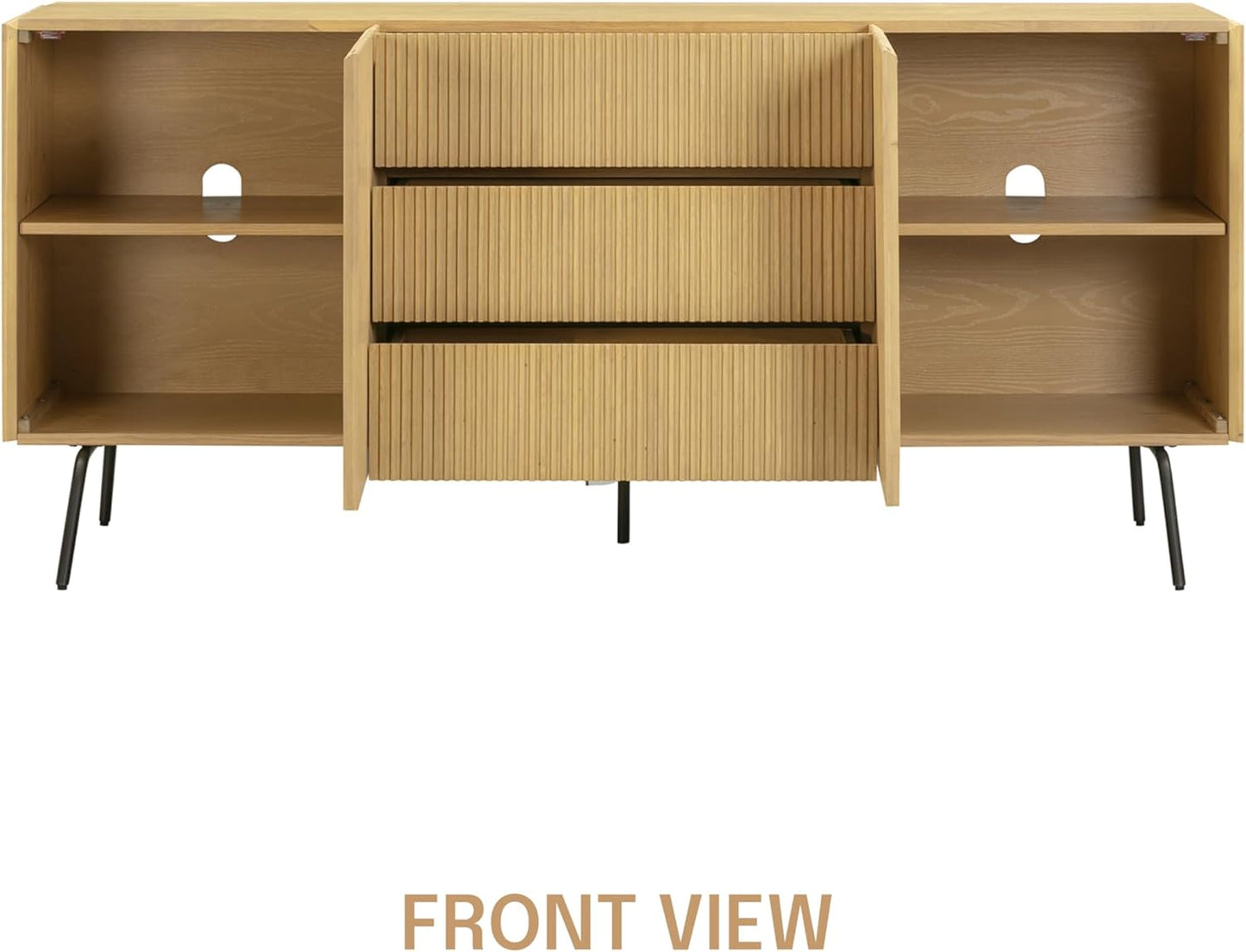 NTC Veil Modern Sideboard with 4 Doors, Buffet Cabinet with Vertical Groove Design and Metal Legs, Storage Cabinet for Living Room, and Hallway, Effortless Assembly, Sand