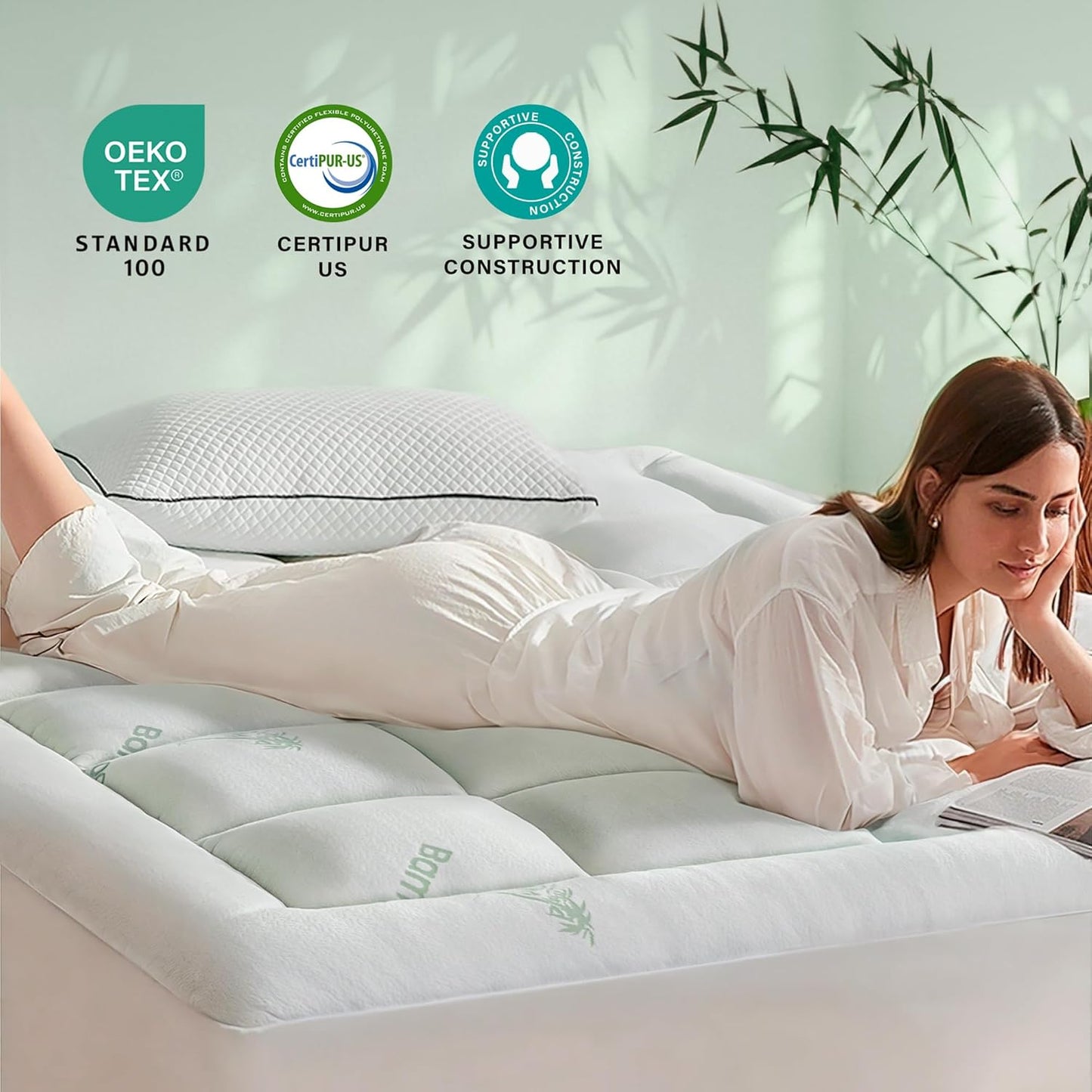 Anluoer Memory Foam Mattress Topper Twin for Back Pain, Rayon Derived from Bamboo Pillow Top Mattress Topper for Hot Sleepers,Cooling Mattress Pad with 8-21" Deep Pocket, 39x75 Inches, White