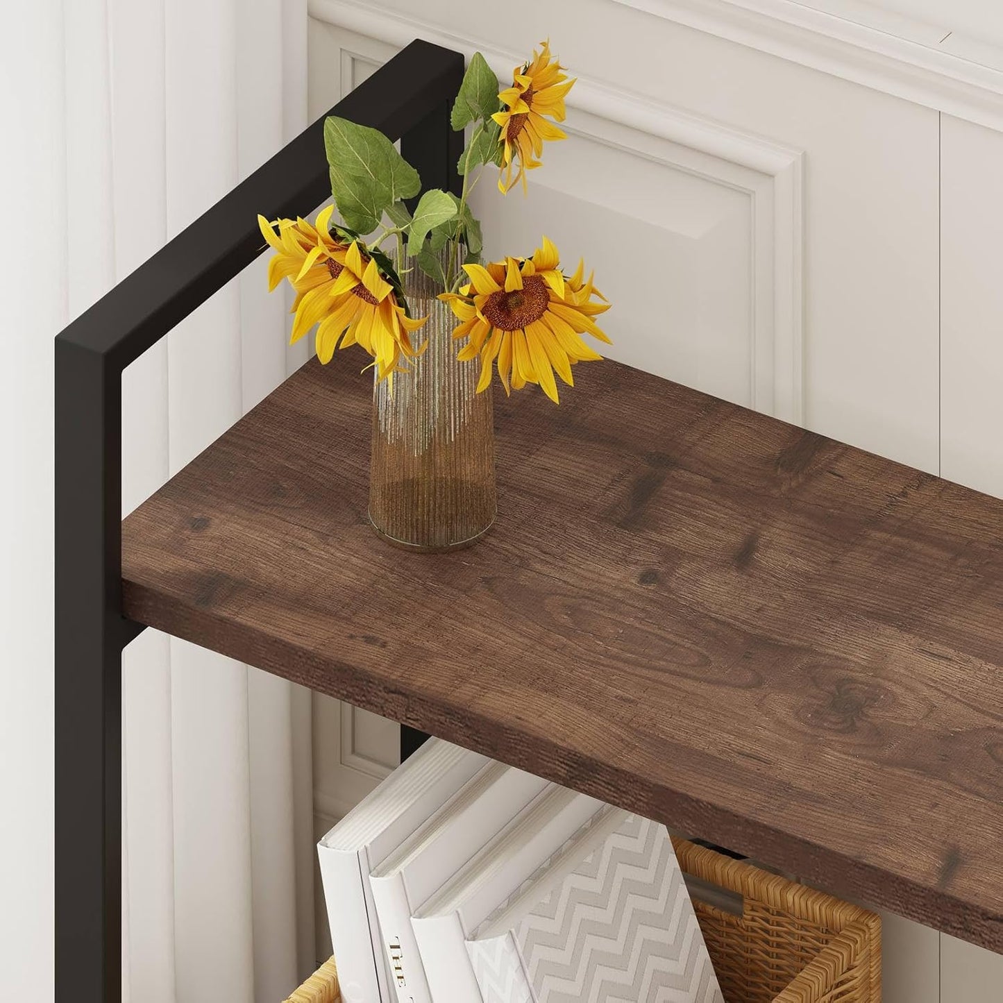 BON AUGURE Industrial 4 Tier Bookshelf, Modern Open Etagere Bookcase, Wood Metal Vintage Shelving Unit for Office Bedroom and Living Room, Heavy Duty Book Shelf (Rustic Oak)