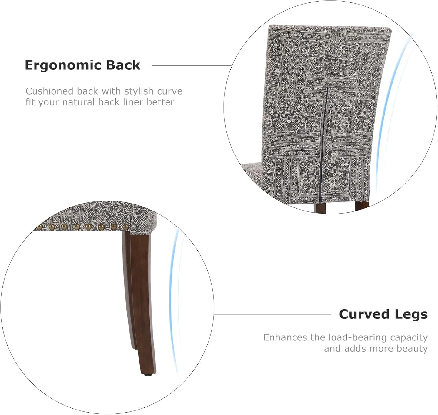 COLAMY Upholstered Parsons Dining Chairs Set of 6, Fabric Dining Room Kitchen Side Chair with Nailhead Trim and Wood Legs - Boho