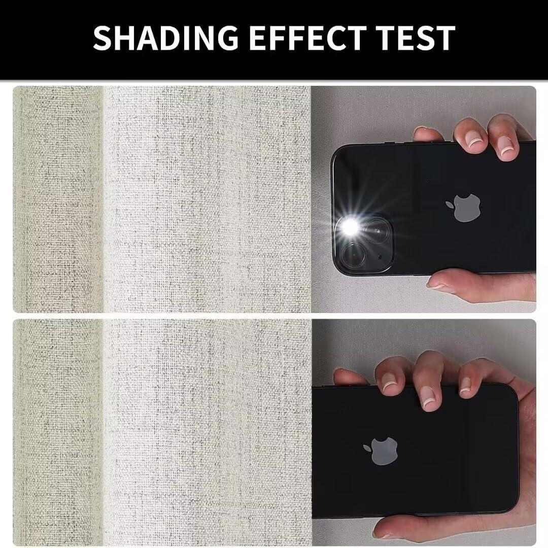 Joydeco Natural Linen Curtains 96 inch Length 2 Panels Set Burg 100% Blackout Patio Door Curtain Room Darkening Sliding Door Curtains Thermal Insulated Back tab Rod Pocket(105x96 inch, Light Beige)