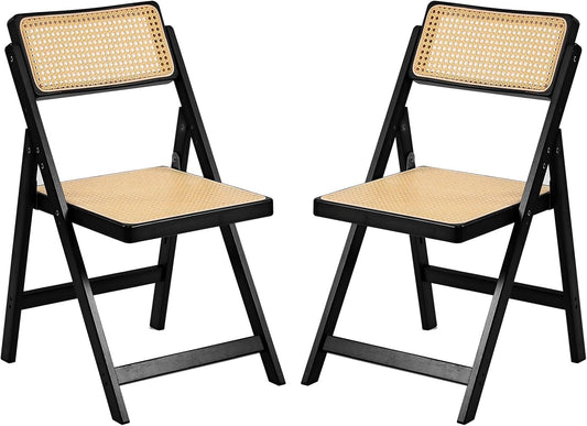 Tiita Rattan Dining Chairs Set of 2, Mid Century Modern Folding Chair, Bamboo Folding Dining Chairs for Small Space, Dining Room, Living Room, Bedroom, Black
