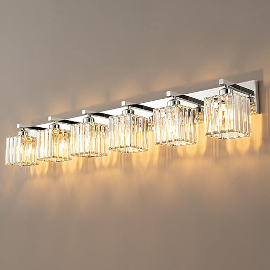 Modern 6-Light Chrome Crystal Bathroom Vanity Light Fixtures