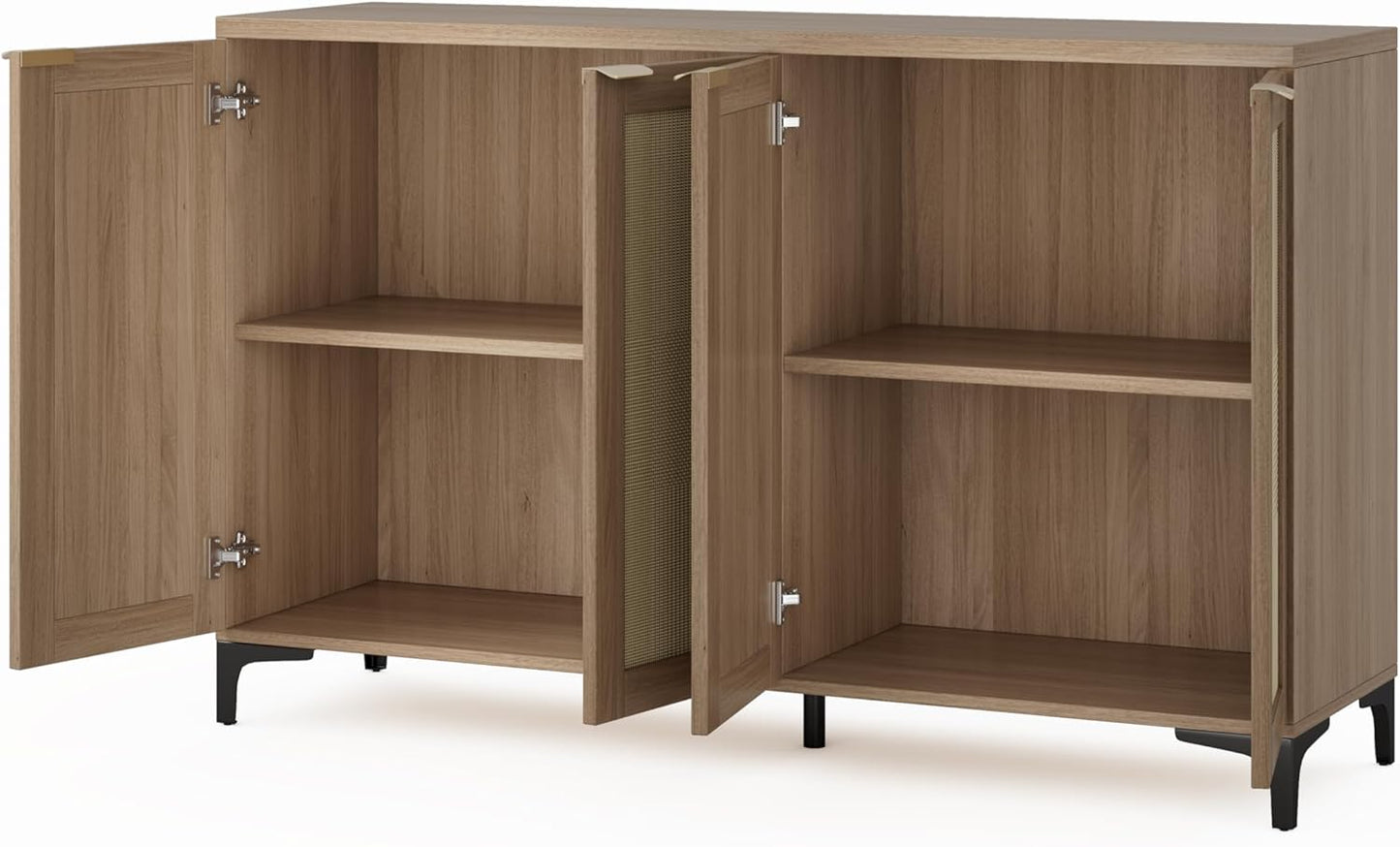 Sideboard Buffet Cabinet with Storage, 4 Doors Rattan Kitchen Cabinet with Adjustable Shelf, Accent Sideboard Entryway Console Table for Living Room, Natural