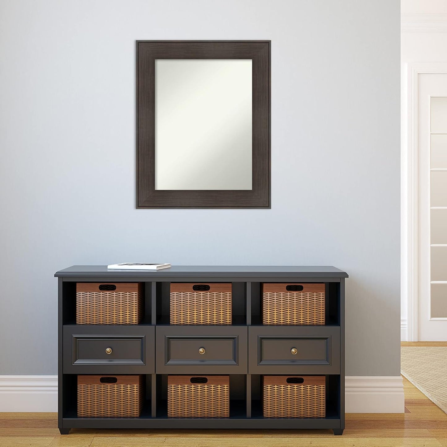 Amanti Art Bronze Bathroom Mirror for Over Sink, 28x22 William Mottled Bronze Narrow Rectangle Vanity Mirror, Medium Casual Frame, Hangs Horizonally and Vertically, Bathroom Wall Decor, Non-Beveled