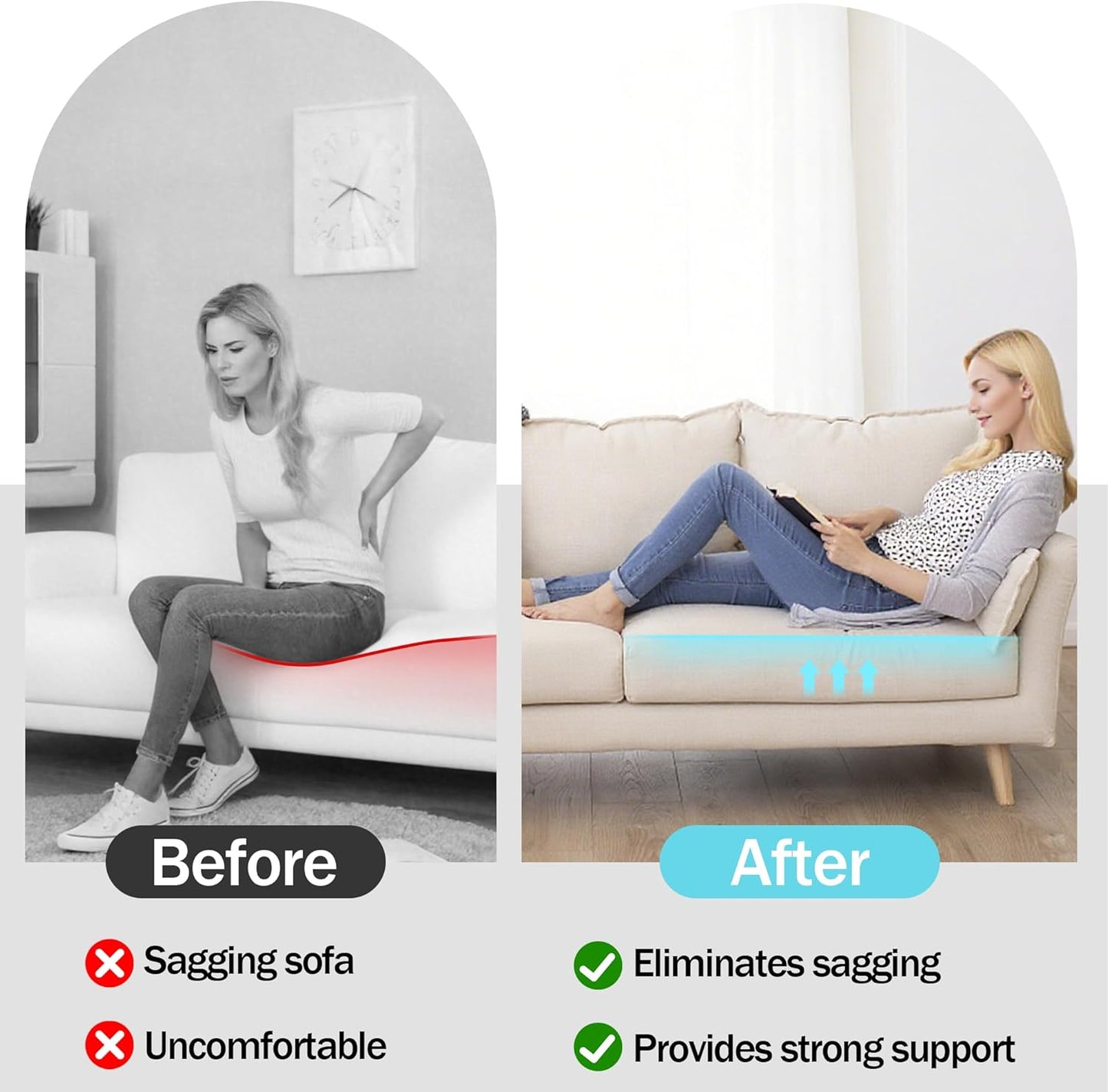 Tromlycs Couch Cushion Support for Sagging Cushions Sofa Seat Support Under Arched Foam Sag Repair 24x24 inch Blue, Set of 3