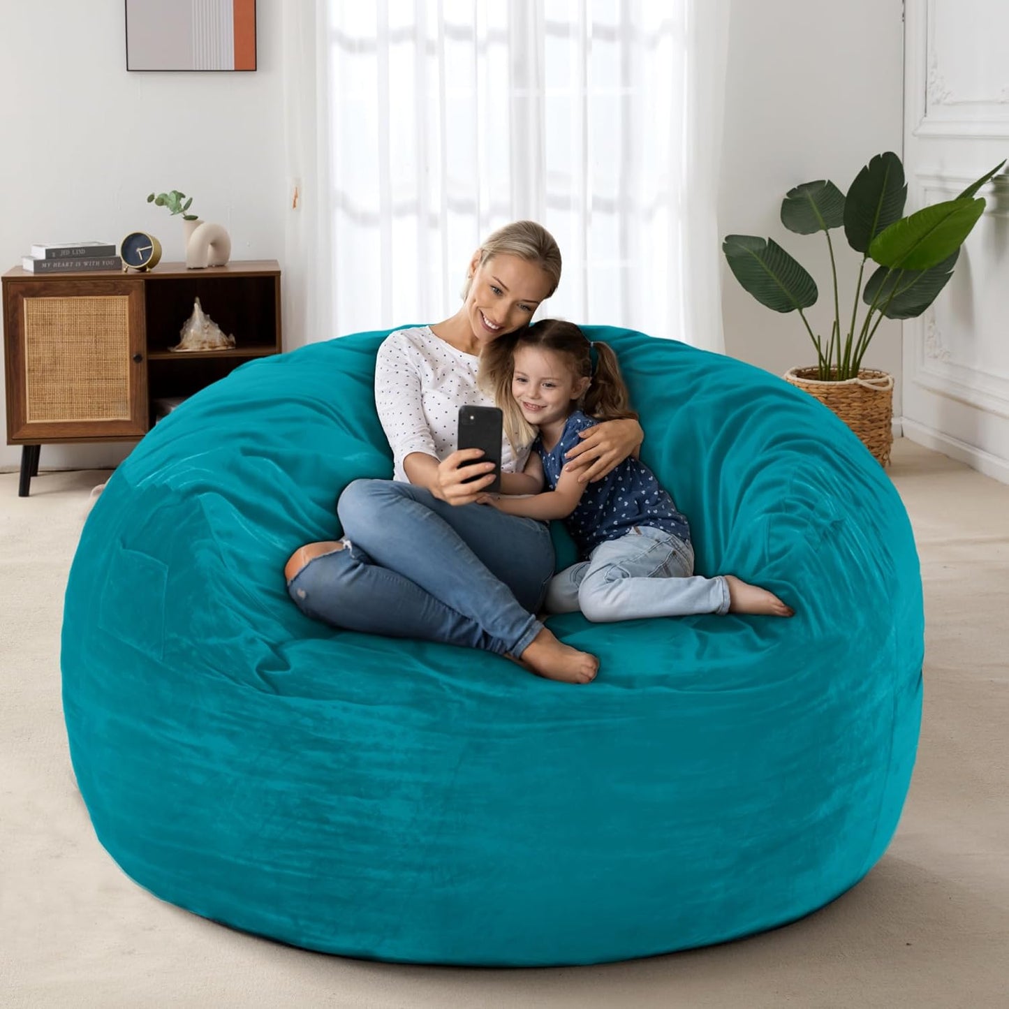 HABUTWAY Bean Bag Chair: Giant 4' Memory Foam Furniture Bean Bag Chairs for Adults with Microfiber Cover 4Ft (Sea Blue)